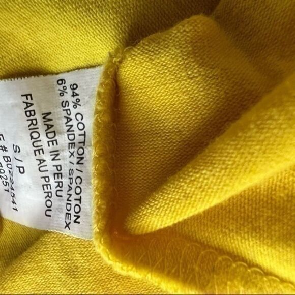 Theory womens yellow cotton blend peasant blouse with ruched neck line and tie S - Picture 6 of 8